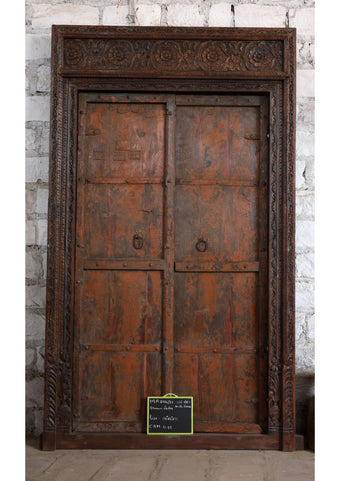 Antique Rustic Red Spanish Style Farmhouse Large Teak Doors 95